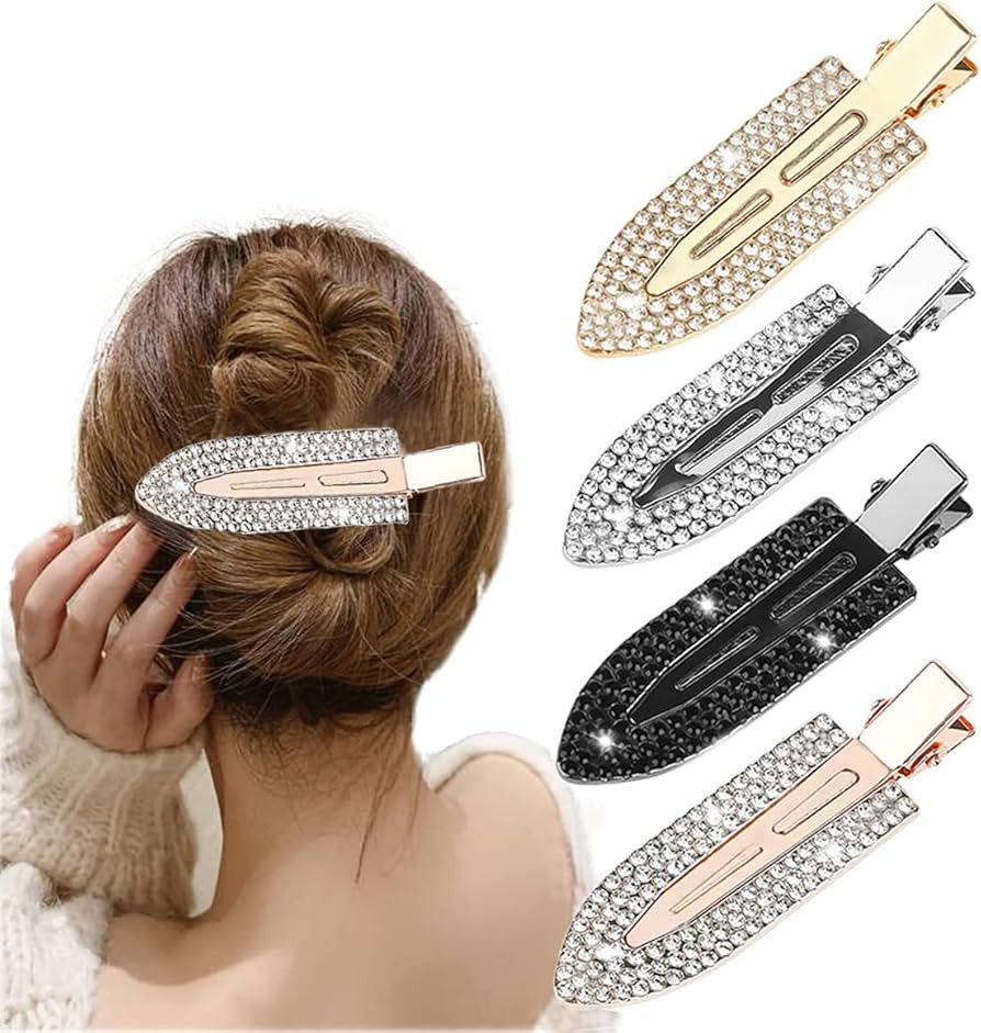 Aaiffey 4PCS No Crease Hair Clips for Styling,Rhinestone No Bend Hair Styling Clips bangs Metal h... | Amazon (US)