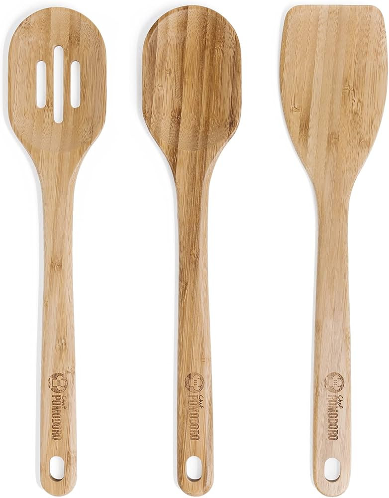 Chef Pomodoro Wooden Cooking Utensils 3-Piece Set, Bamboo | Large 12.5-Inch Spatula, Spoon, Slott... | Amazon (CA)