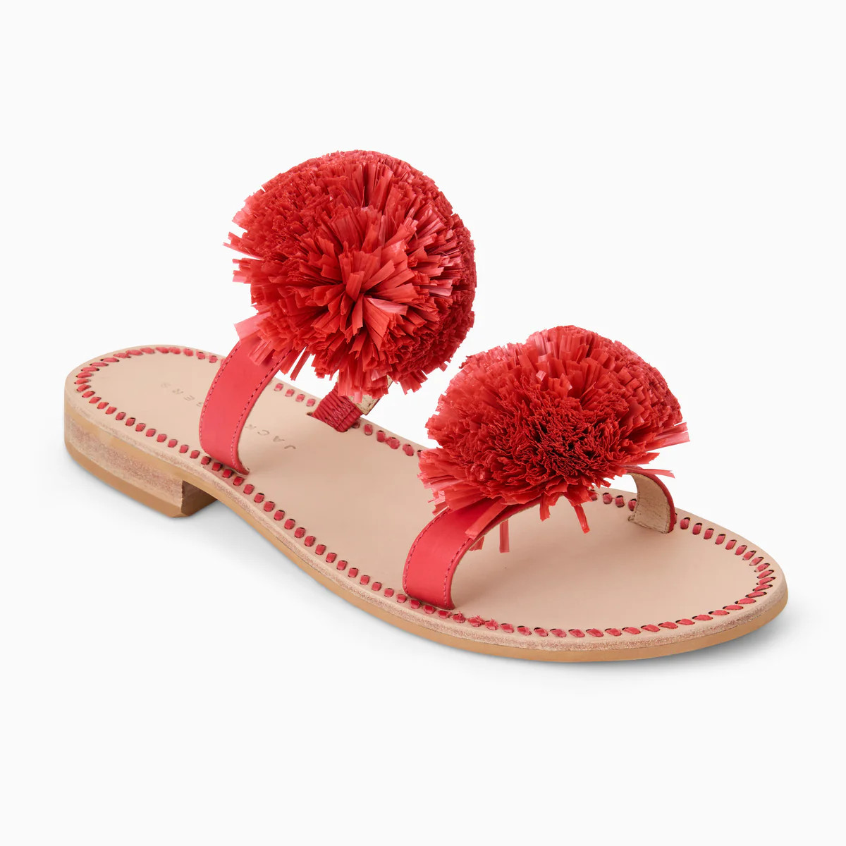 Jack Rogers Daffodil Sandal in Fire Red Raffia – Boho Leather Slide | Jack Rogers