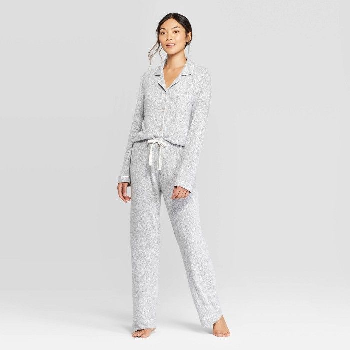 Women's Perfectly Cozy Notch Collar Pajama Set - Stars Above™ Light Gray | Target