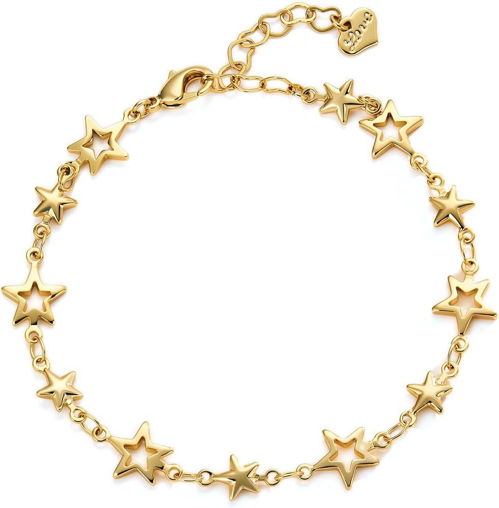 Cicy Bell 18k Gold Plated Bracelets for Women Trendy Dainty Stackable Square Star Wave Bamboo Cur... | Amazon (US)