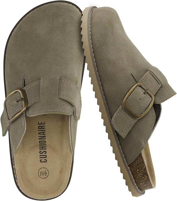 CUSHIONAIRE Women's Blain Genuine Suede Slip-On Clogs with + Memory Foam & Chic Buckle Mule - Com... | Amazon (US)