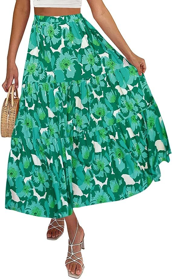 ZESICA Women's Summer Plaid Elastic High Waist Flowy A Line Maxi Skirt with Pockets | Amazon (US)