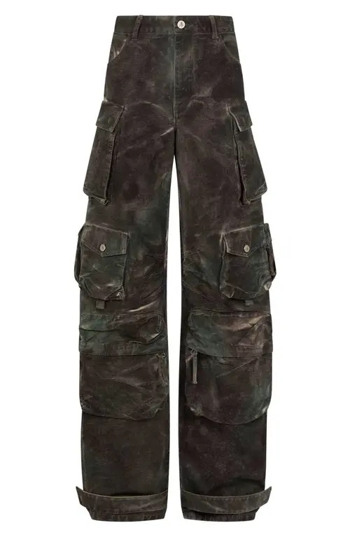 The Attico Fern Wide Leg Denim Cargo Pants in Stained Green Camouflage at Nordstrom, Size 31 | Nordstrom