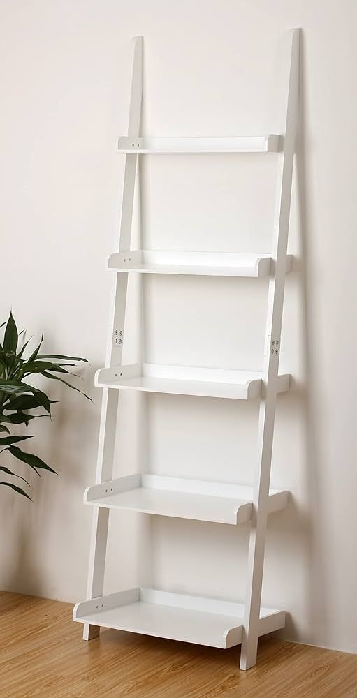 eHemco 5 Tier Leaning Wall Bookshelf, 70 Inches, White | Amazon (US)