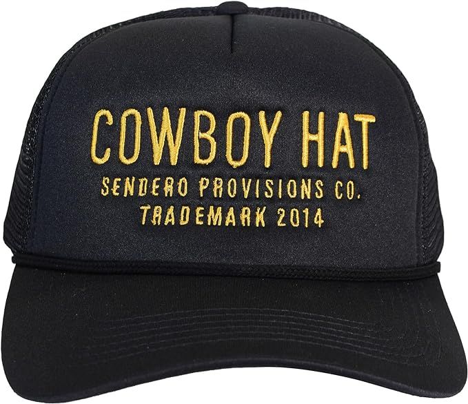 Cowboy Hat Embroidered Logo Snapback Trucker Cap One Size (Black/Gold) | Amazon (US)