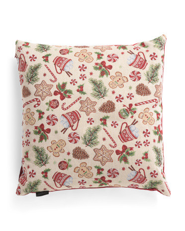 20x20 Gingerbread Candy Cane Lurex Tapestry Pillow | TJ Maxx