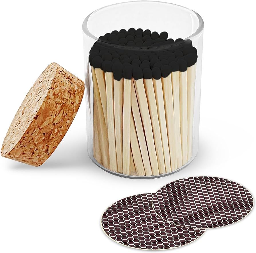 2" Black Matches in a Chic Jar + Striker Stickers Included | 100 Bold Black Tip Decorative Safety... | Amazon (US)