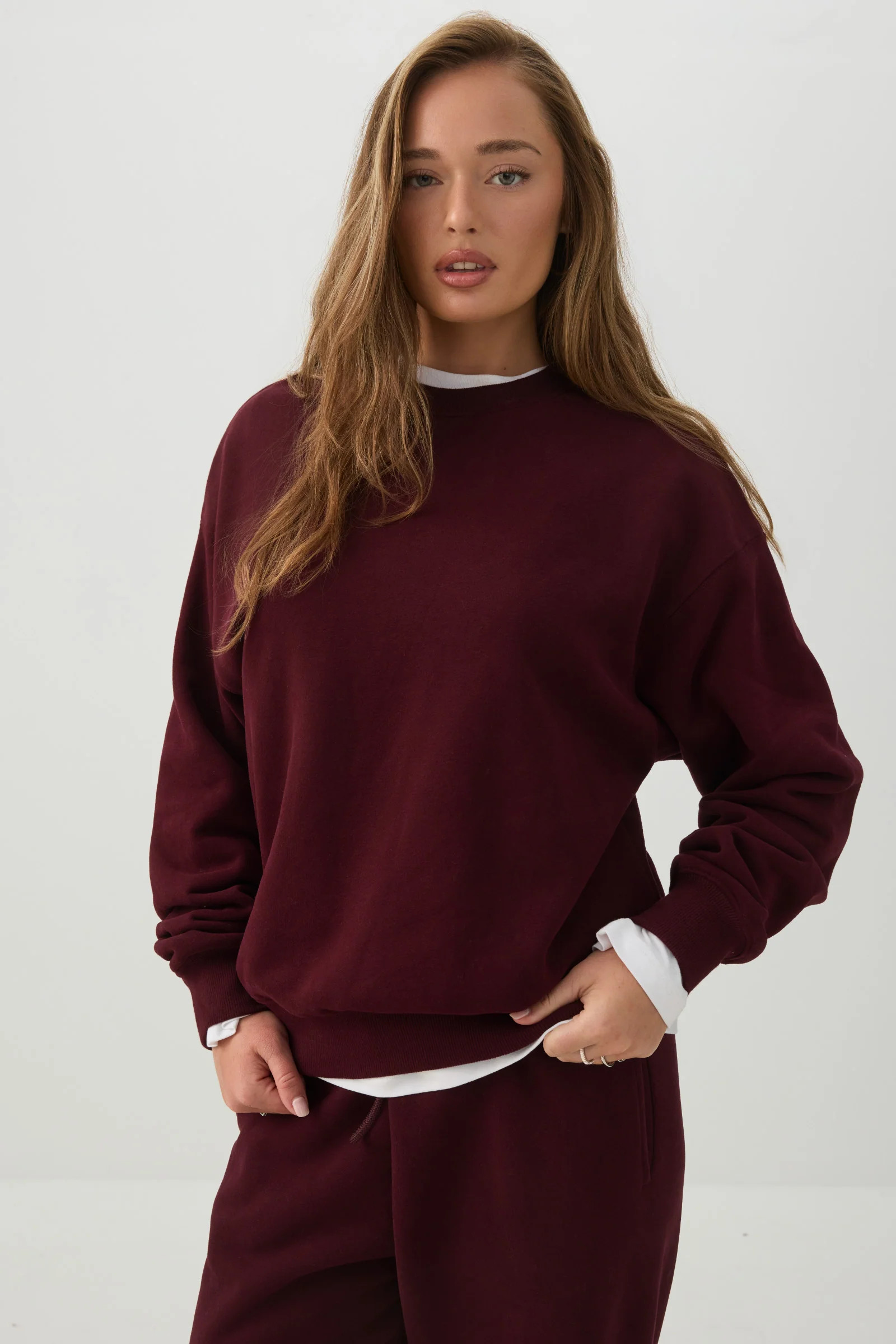 MADESOFT\u2122 Fleece Crew Neck Sweatshirt Dark Cherry | Ardene Canada | Ardene US