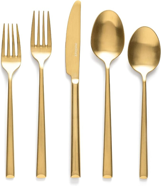 over&back 20pc Modern Flatware Cutlery Set - Comes with 4 Dinner Forks, 4 Salad Forks, 4 Dinner K... | Amazon (US)