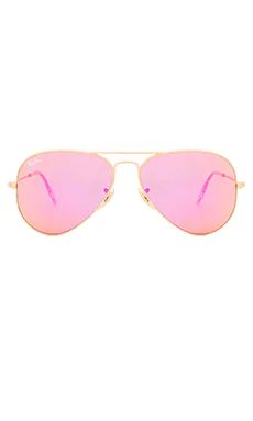 Ray-Ban Aviator Flash Lenses in Gold & Cyclamen Mirror from Revolve.com | Revolve Clothing (Global)