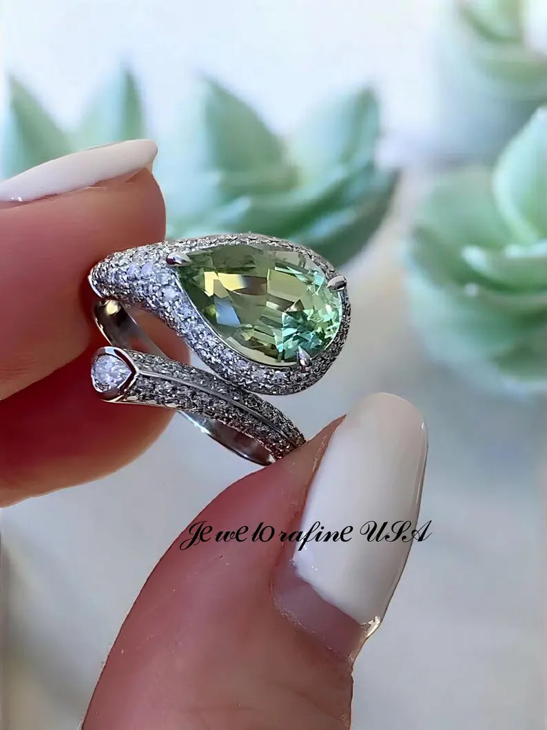 Mint Green Tourmaline Halo Wrap Ring in 925 Sterling Silver - Etsy | Etsy (Global)