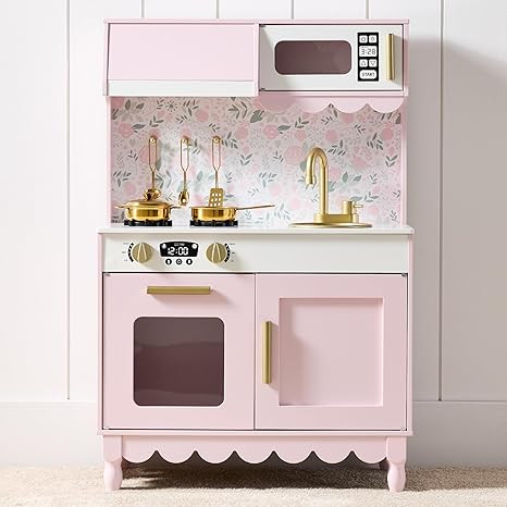 Best Choice Products Wooden Pretend Play Cottage Kitchen Kids Toy w/Storage, Scalloped Edge, 5 Ac... | Amazon (US)
