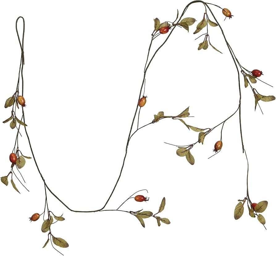 Creative Co-Op Faux Rose Hip Garland, Green and Orange Color | Amazon (US)