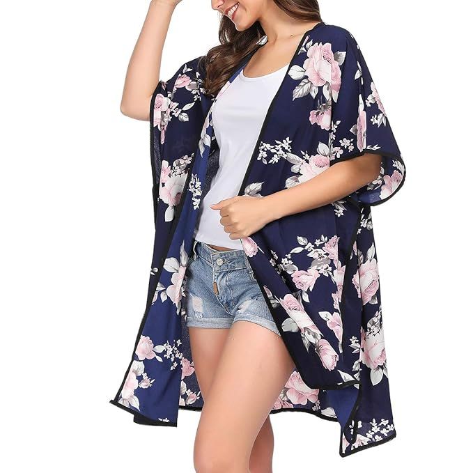 Women Kimono Cardigan Floral Printed Casual Loose Beachwear Cover ups Tops(42+Colors Available | Amazon (US)