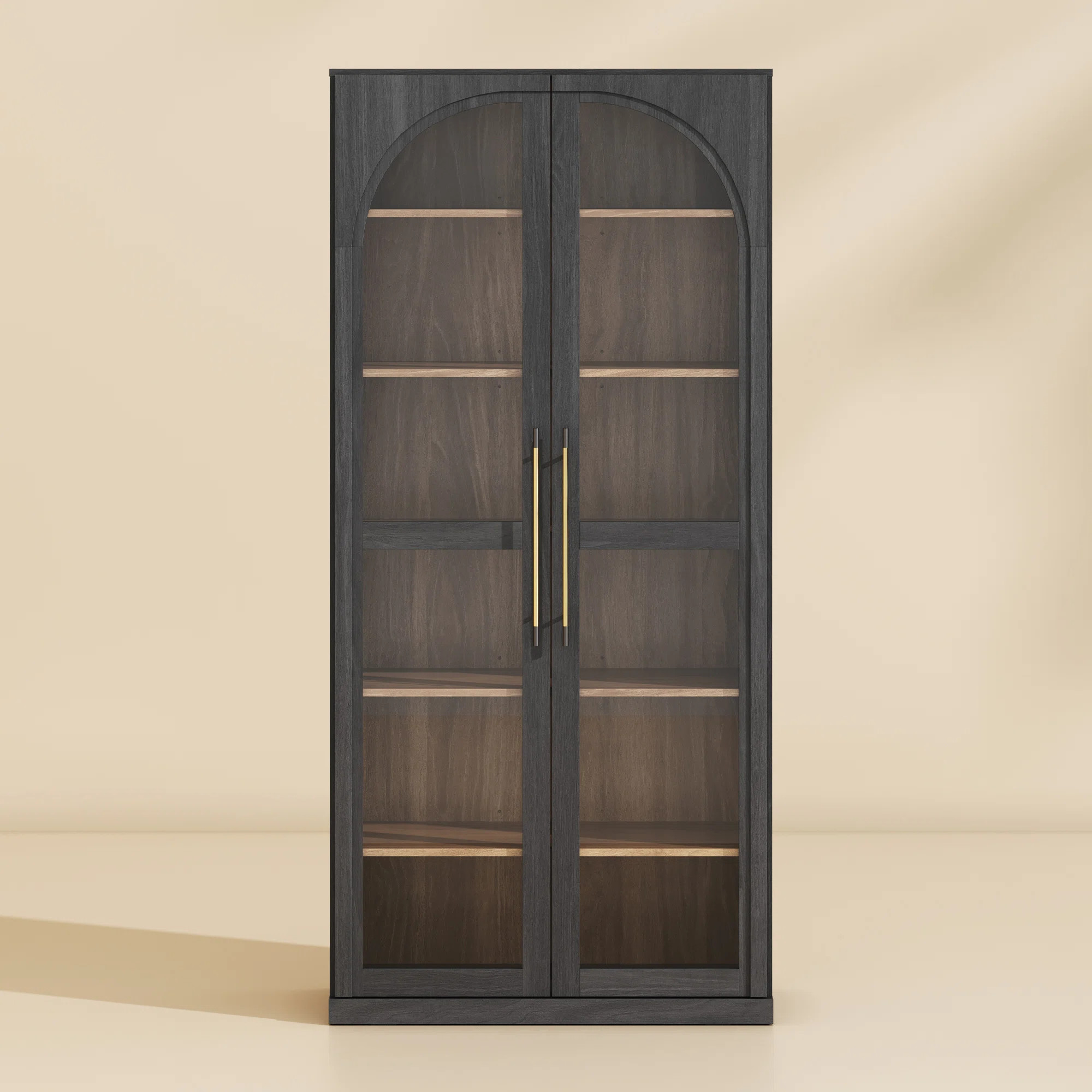 67" Storage Cabinet, 6 Shelf Glass Bookshelf, Ebony | Wayfair North America