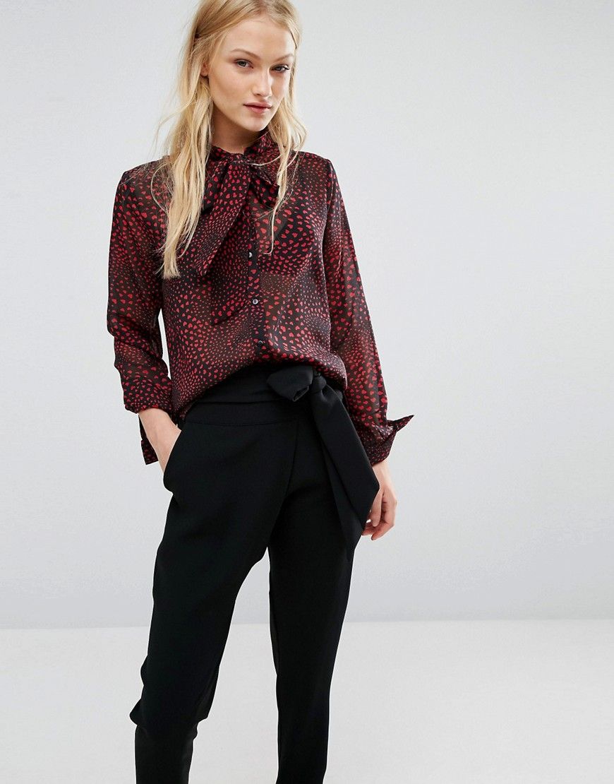 Newlily Pussy Bow Blouse in Heart Print - Multi | ASOS US