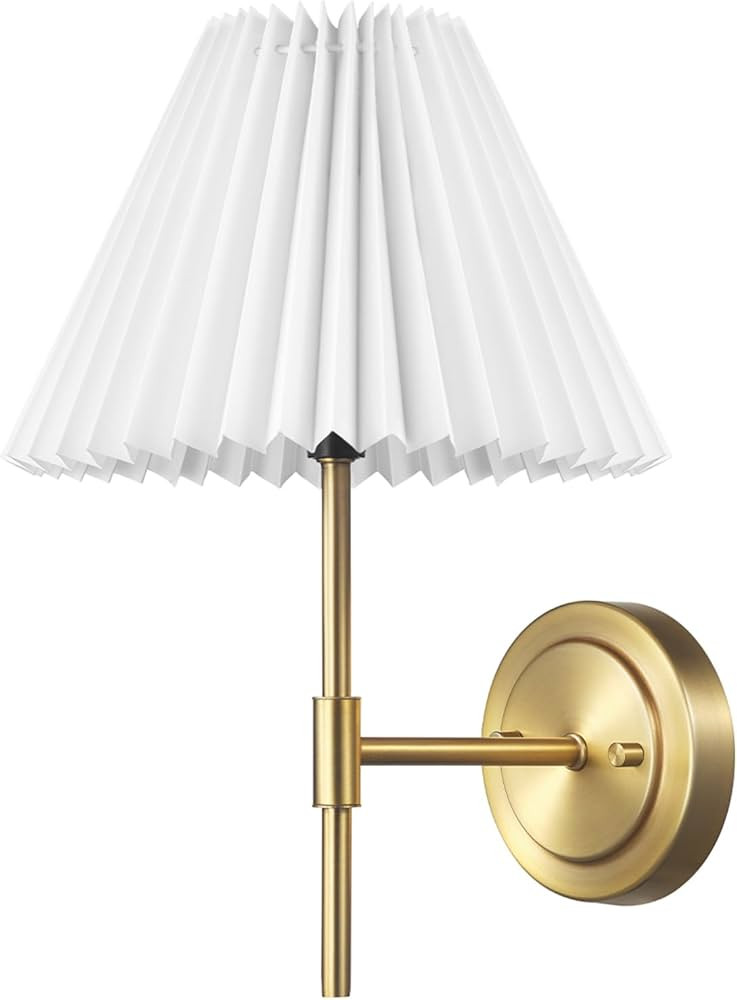 Globe Electric 1-Light Wall Sconce, Matte Brass, White Pleated Fabric Shade, E12 Base Socket, Can... | Amazon (US)