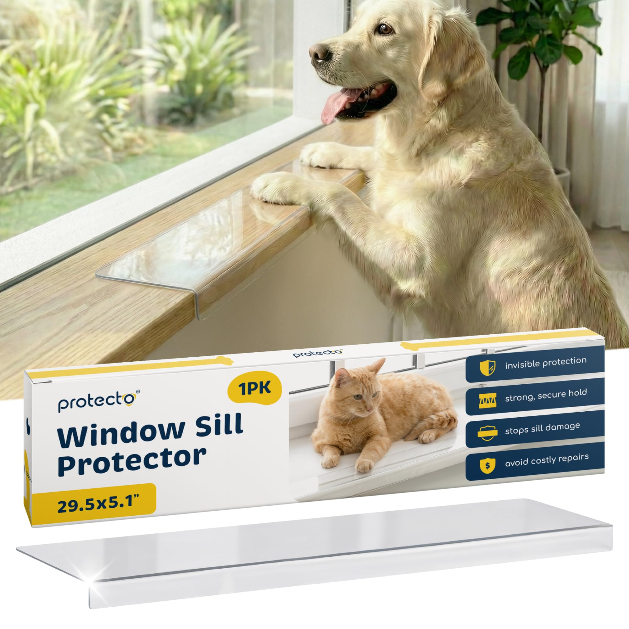 PROTECTO Window Sill Protector from Dogs - 29.5 x 5.1 Clear Window Guards from Cats Scratching, C... | Amazon (US)