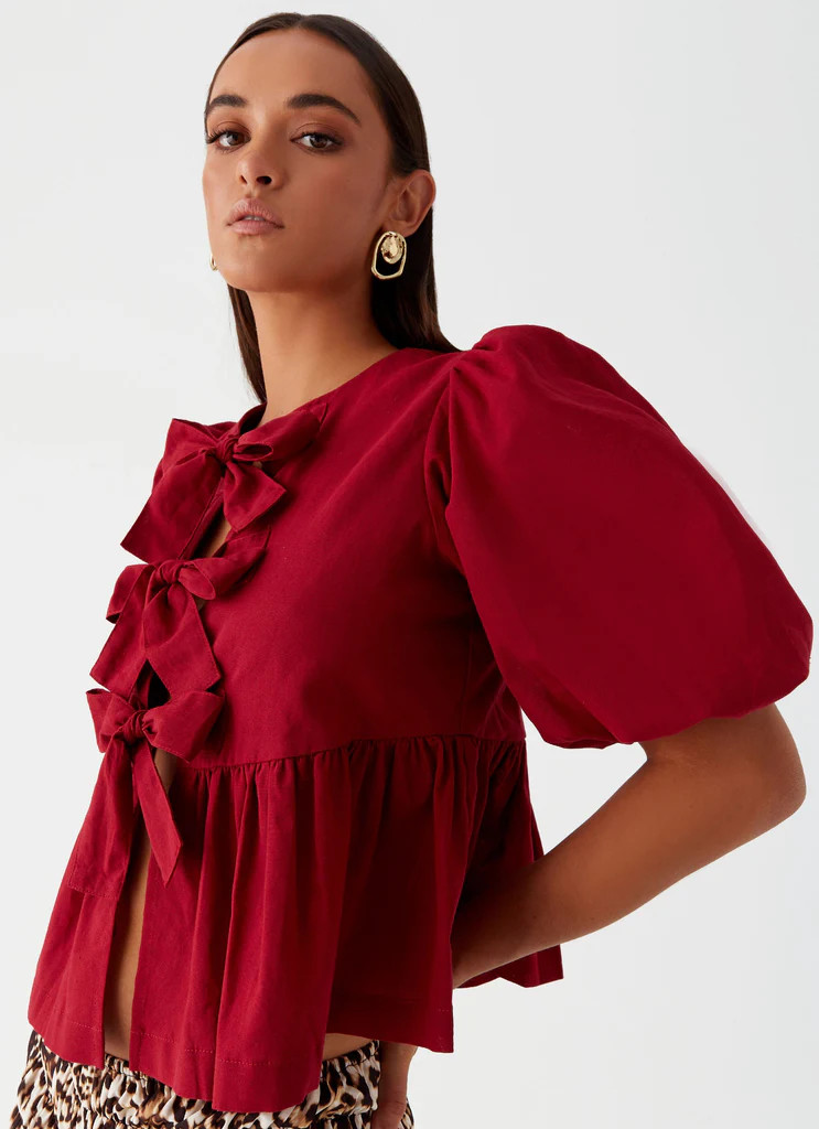 Western Wind Tie Top - Maroon | Peppermayo (Global)