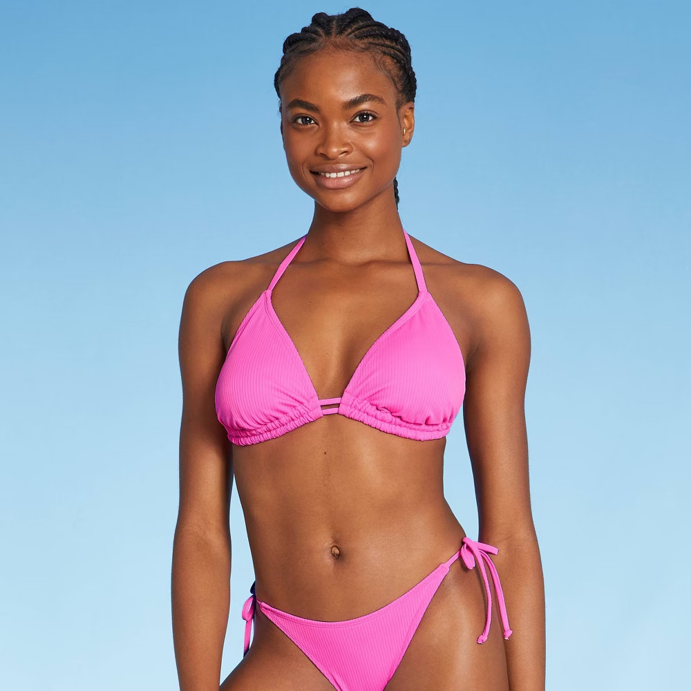 Juniors' Ribbed Triangle Bikini Top - Xhilaration Light Pink D/DD Cup | Target