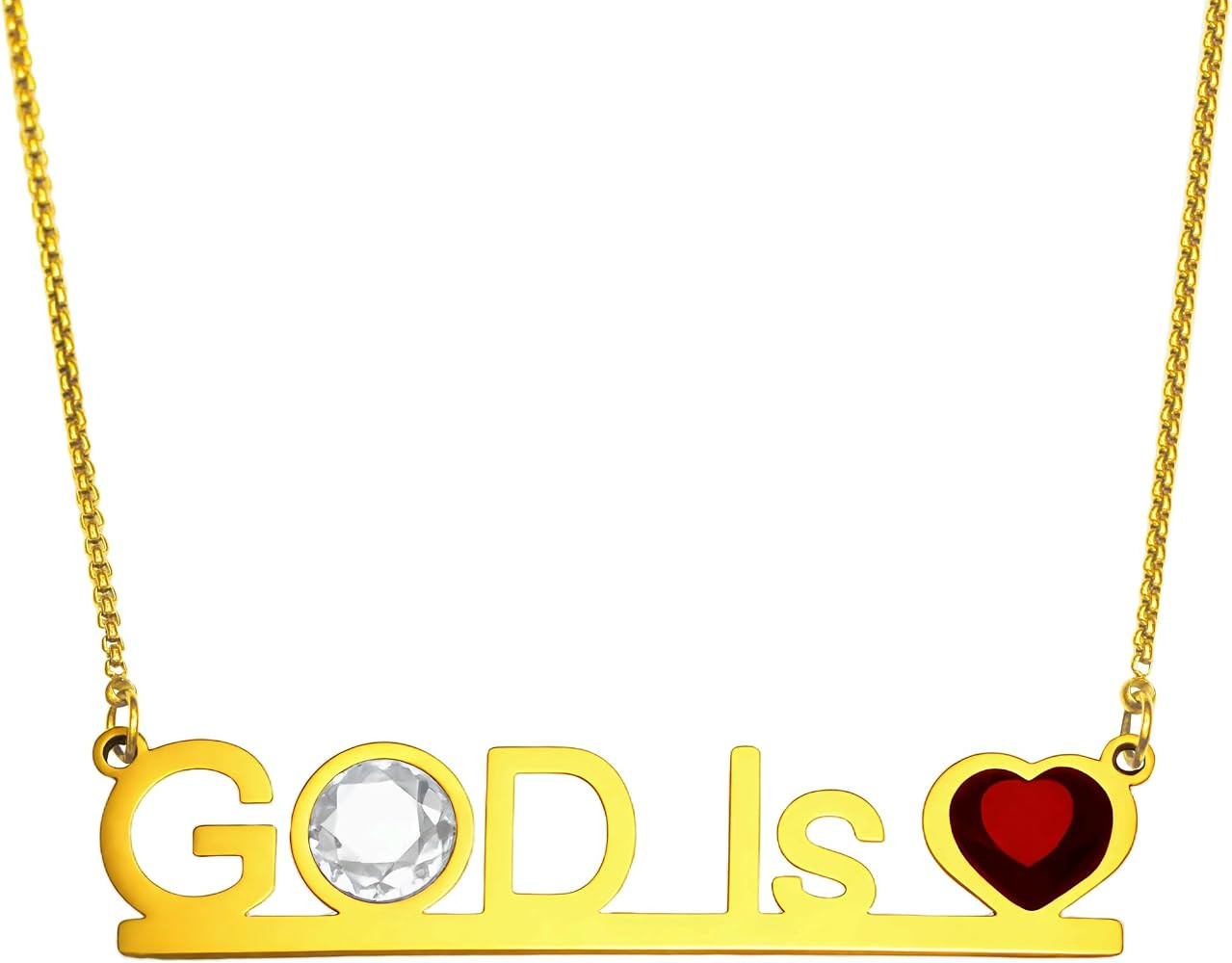 God is Heart Love Pendant Necklace 18K Gold Plated Stainless Steel Cubic Zirconia Stones Adjustab... | Amazon (US)