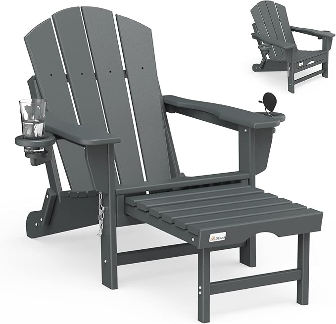 Mdeam Folding Adirondack Chair with Retractable Ottoman, HDPE All-Weather Fire Pit Chair with 2 C... | Amazon (US)