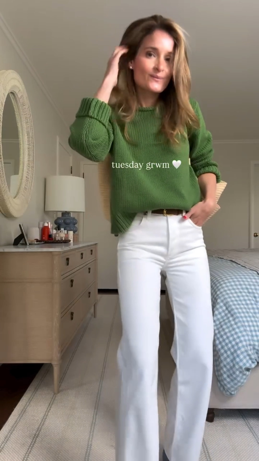 easy everyday spring outfit formula 🤍 @lalignenyc roll neck sweater, @agolde white denim, @Margaux fun flats + a @J.Crew raffia bag for texture.

Sweater: Sized up to a M but I could have done the small.  Jeans: Wearing the agolde 90s - Run tts in a 25. Flats: Run tts. The J.Crew jeans I linked I just recieved and can confirm they are an incredible look for less. Fit great, not see through, run tts (if you are between size up 1). Also linking a few other roll necks for less. My straw bag is old, but linking that one I would buy if I was buying new today. 

comment links for all the details! 

#ootd #outfitinspo #springstyle #everydaystyle #classicstyle

#LTKgrwm #LTKSeasonal #LTKootd