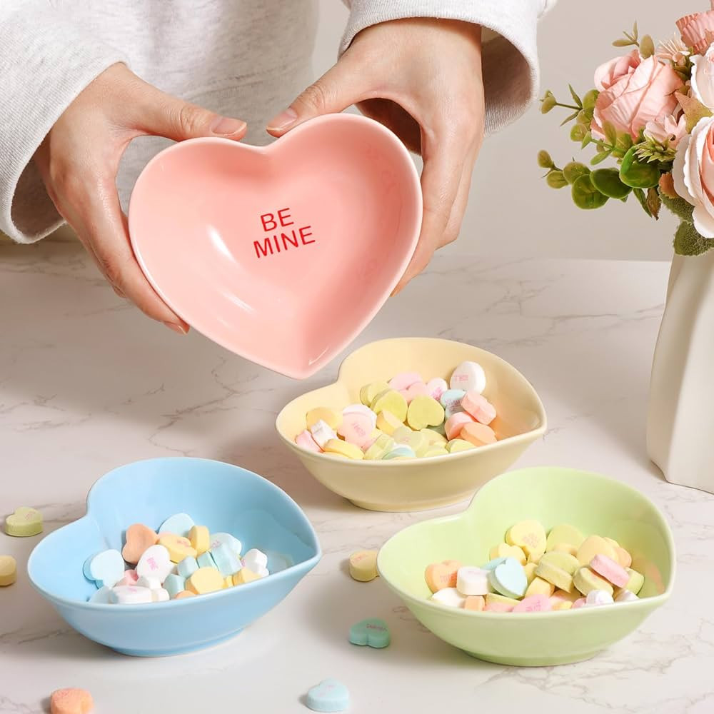Heart Bowls Valentines Day Decor: 4pcs Heart Shaped Bowl Ceramic Dessert Candy Bowl Porcelain Val... | Amazon (US)