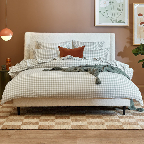 Sage Gingham Washed Cotton Quilt Cover Set Size: King | Temple & Webster AU