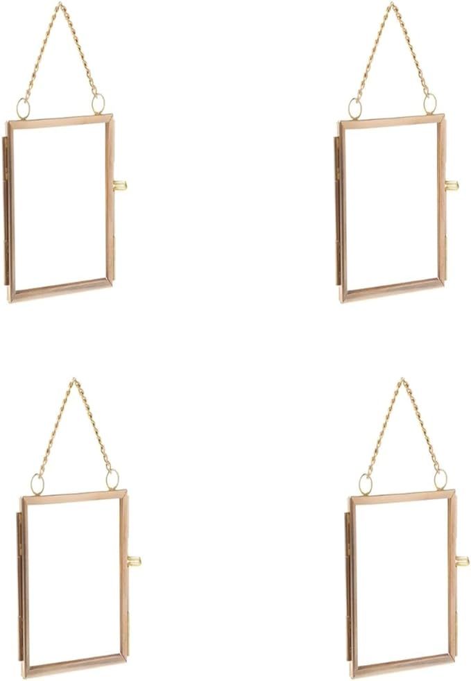4PCS Glass Frame for Pressed Flowers, 2x3 Inch Brass Hanging Photo Frame Double Glass Frame with ... | Amazon (US)