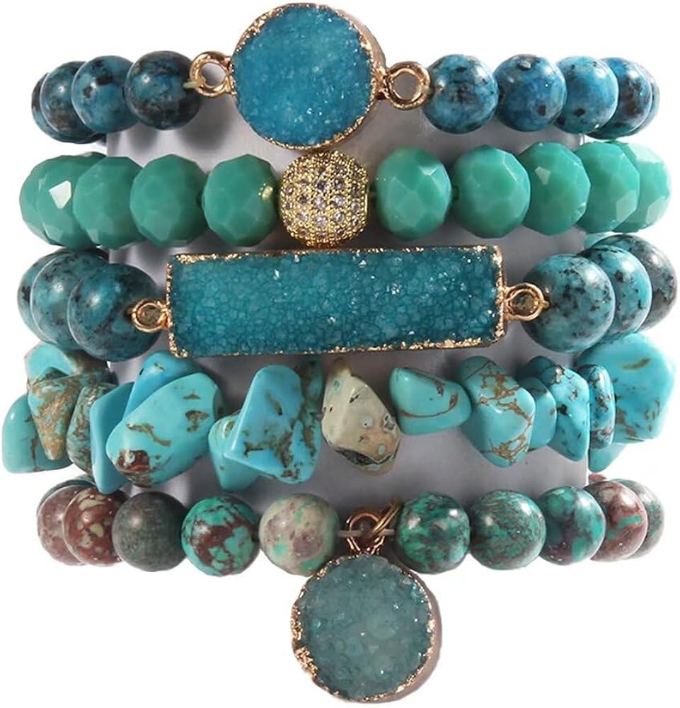 Yomisa 5PCS 6PCS Natural Boho Beaded Bracelets/Bangle for Women Men,Healing Turquoise Jasper Agat... | Amazon (US)