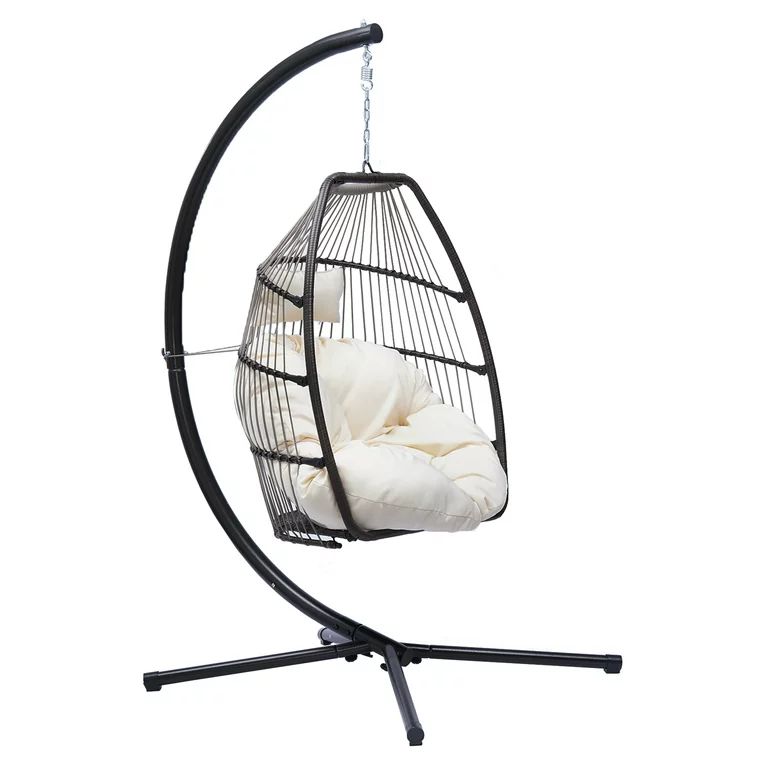 Egg Chair with Stand, Patio Wicker Hammock Chair Swing with Stand and UV Resistant Cushion, Egg S... | Walmart (US)