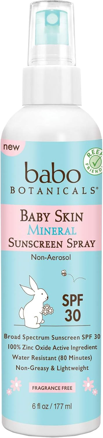 Babo Botanicals Baby Skin Mineral Sunscreen Spray SPF 30 with 100% Zinc Oxide Active, Water-Resis... | Amazon (US)