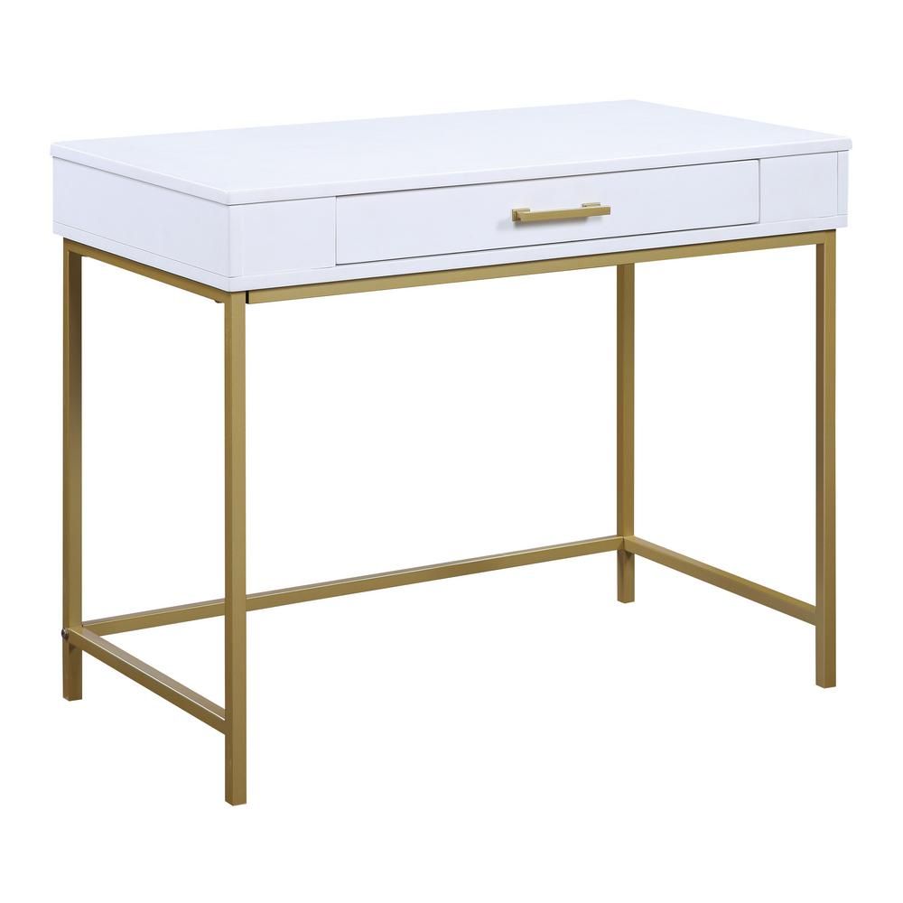 OSP Home Furnishings Modern Life Desk with White Matte Top and Gold Metal Legs | The Home Depot