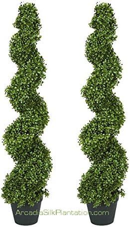 TWO Pre-potted 4' Spiral Boxwood Artificial Topiary Trees. In Plastic Pot | Amazon (US)