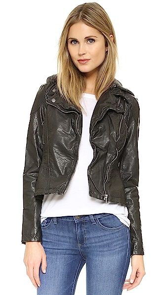 Free People Vegan Leather Hooded Moto Jacket - Black | Shopbop