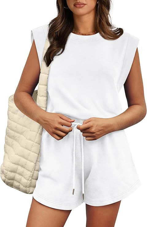 OFEEFAN Rompers for Women Summer Cap Sleeve Adjustable Drawstring Waistband Crewneck Casual Outfi... | Amazon (US)