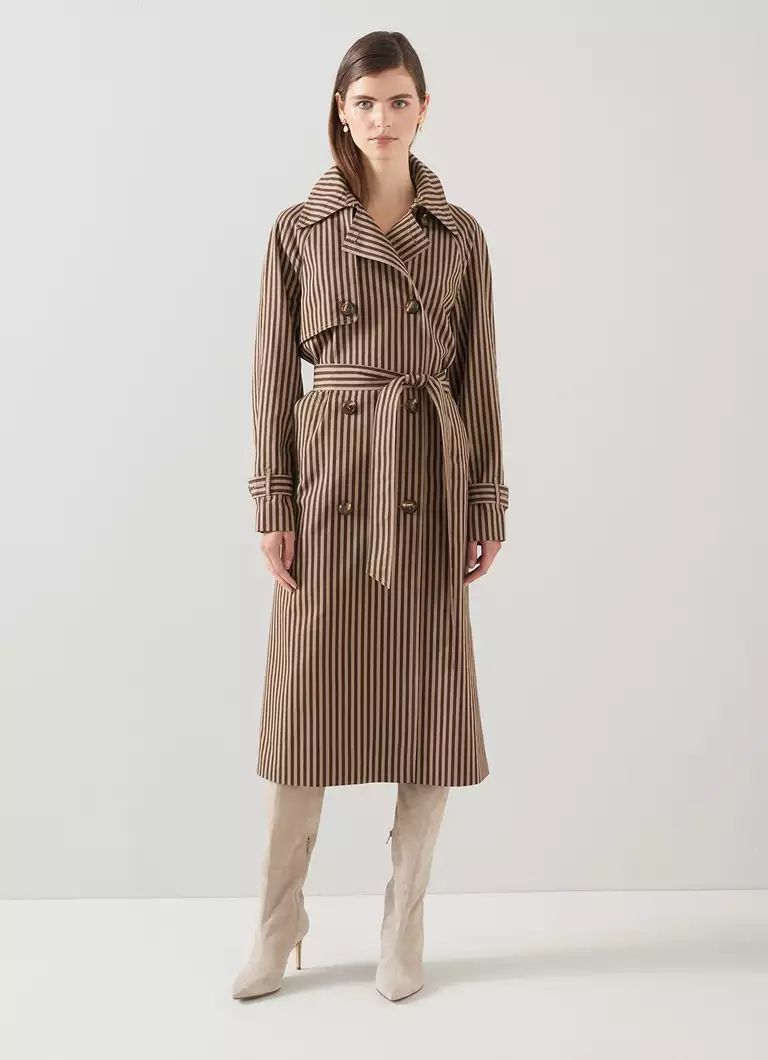 Carine Sand And Brown Striped Trench Coat | L.K. Bennett (UK)