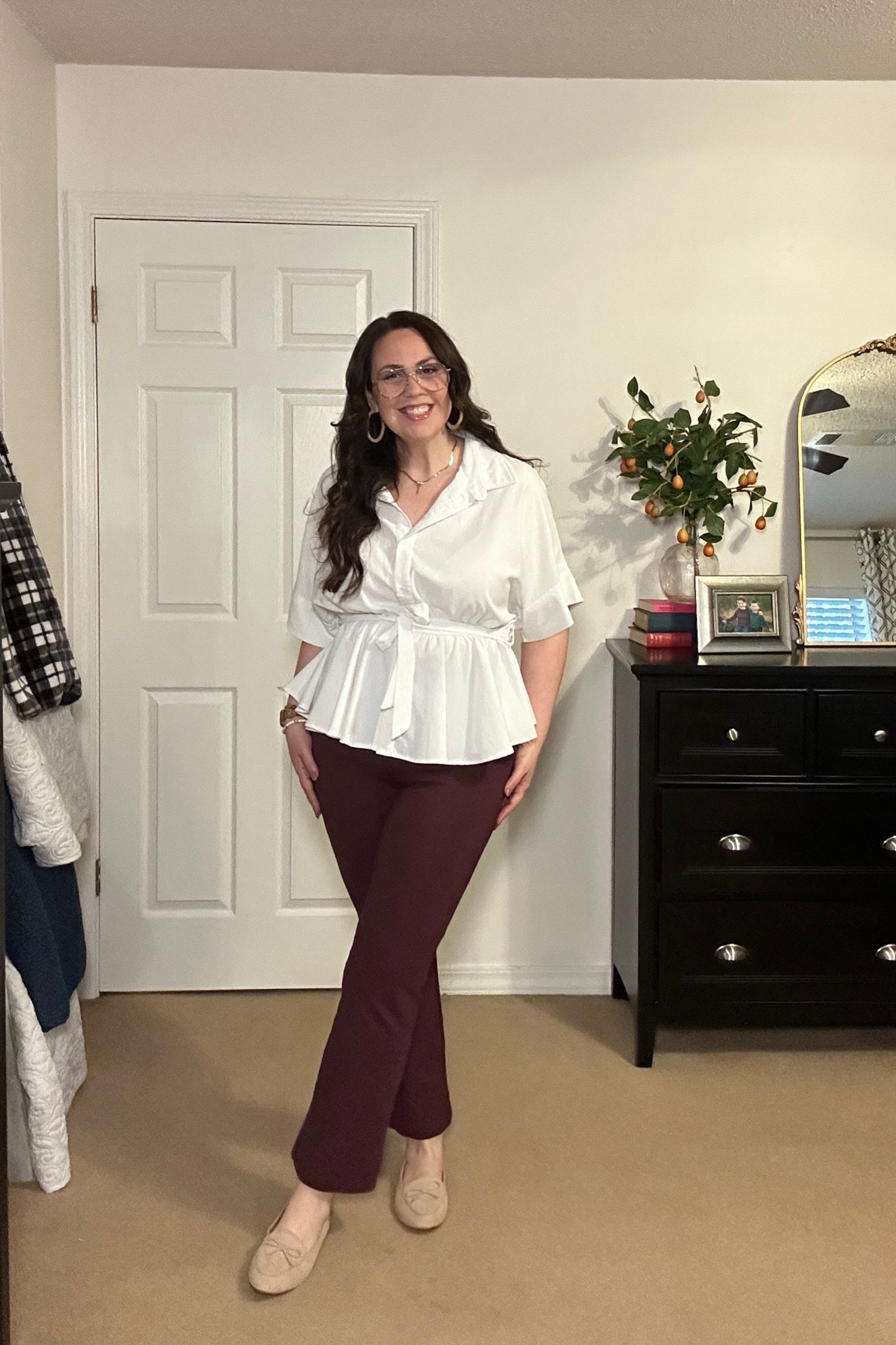 Pants-size L tall
Shoes—linked similar 
Shirt—linked similar 

#LTKover40 #LTKmidsize #LTKworkwear