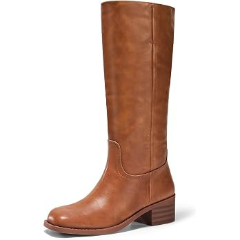 Coutgo Women's Knee High Boots Square Toe Chunky Block Heel Tall Boots Comfortable Low Heel Shoes | Amazon (US)