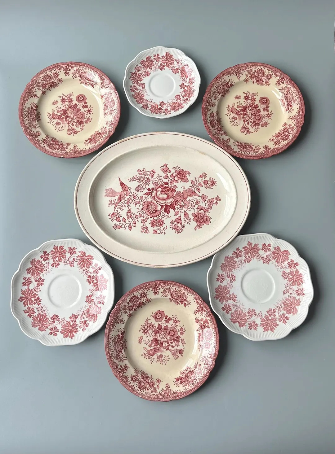 Set of 7 Vintage Swedish Porcelain Plates. White and Red Floral Pattern Transferware. Mismatched.... | Etsy (US)