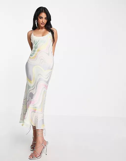 ASOS DESIGN devore midi slip dress in pastel swirl print | ASOS (Global)