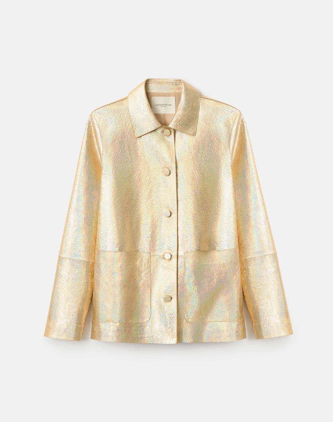 Iridescent Crackle Suede Patch Pocket Shirt Jacket | Lafayette 148 New York