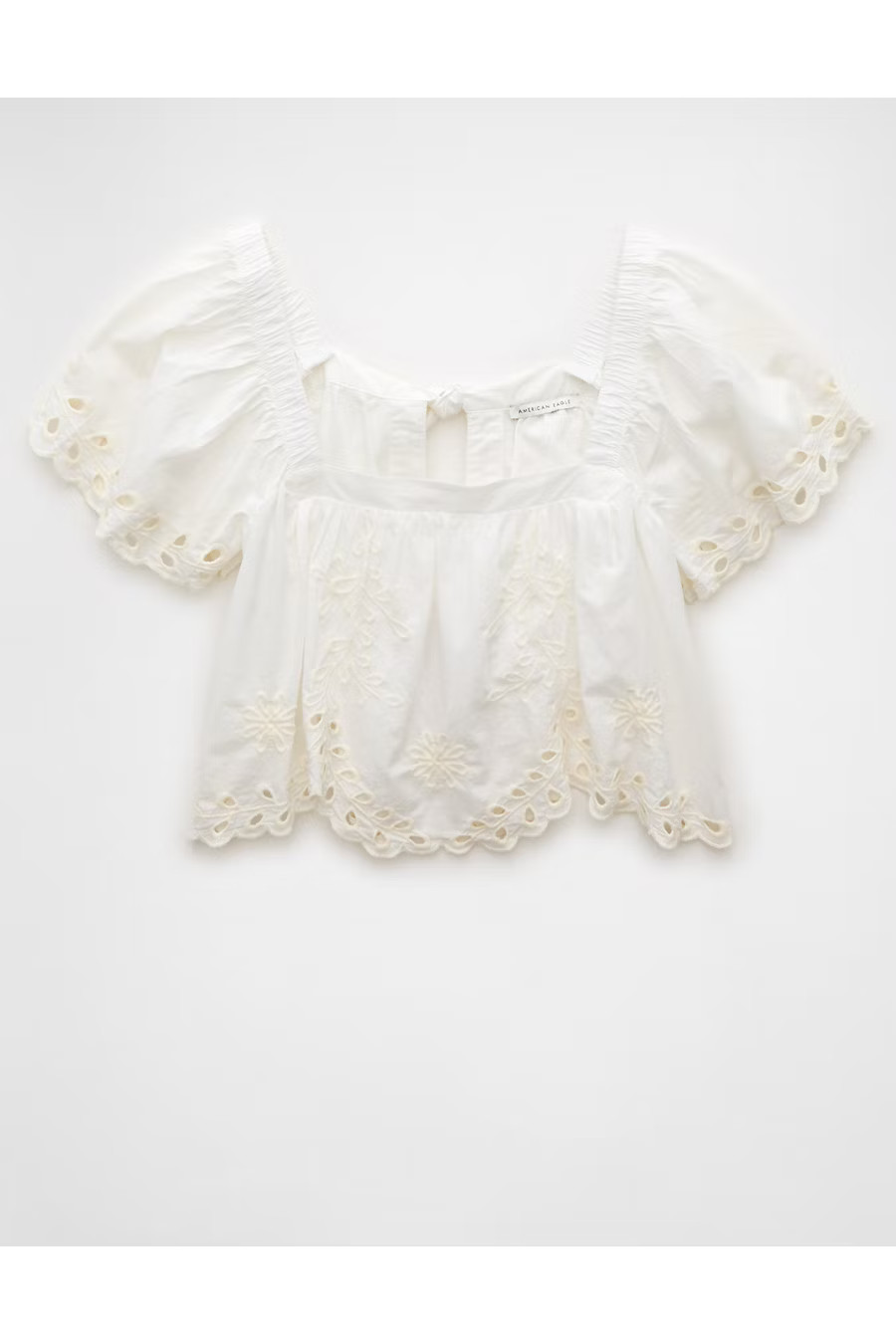 AE Tie Back Eyelet Crop Top Women's White XXS | American Eagle Outfitters (US & CA)