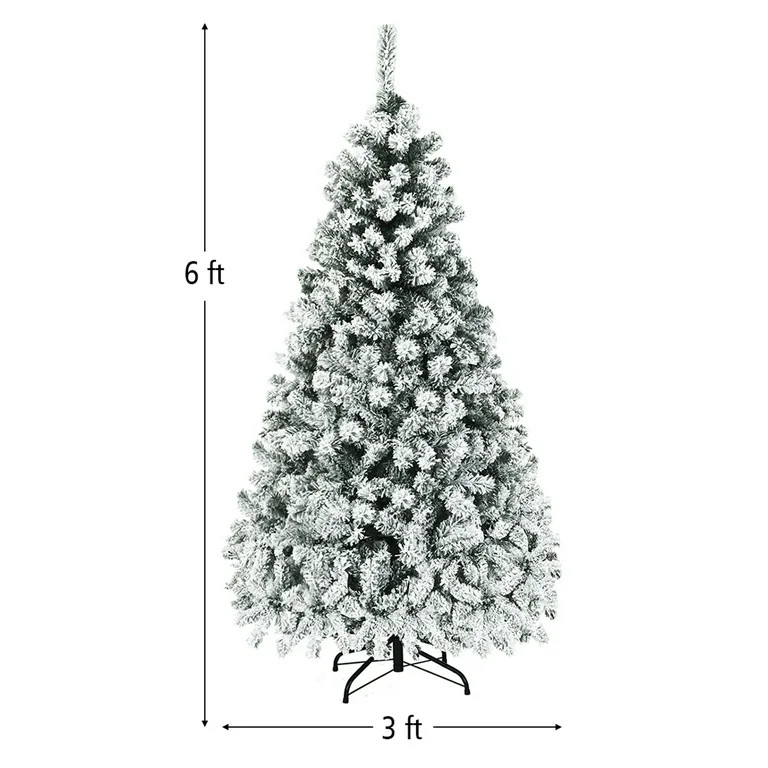 Gymax 6 FT Pre-Lit Christmas Tree Snow Flocked Hinged Pine Tree w/ Metal Stand | Walmart (US)