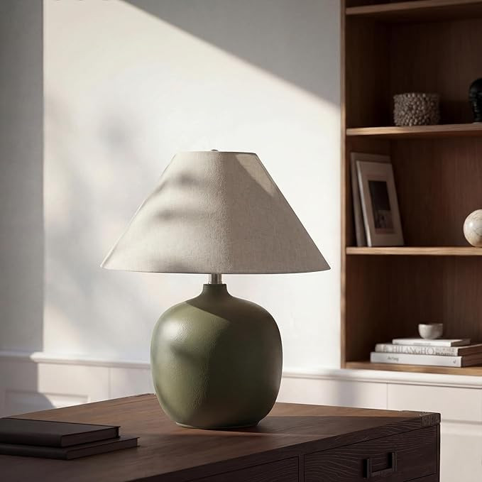 Madeline 20” Table Lamp – Green Ceramic Base with Wheat Linen Tapered Shade, E26 2-Way Bulb I... | Amazon (US)