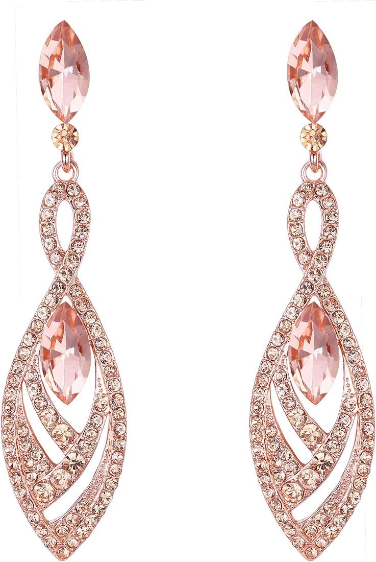 BriLove Women's Crystal Gorgeous Twisted Dual Chandelier Teardrop Fashion Pierced Dangle Earrings | Amazon (US)