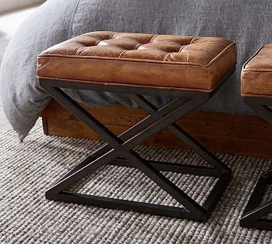 Kirkham Tufted Leather Stool | Pottery Barn (US)