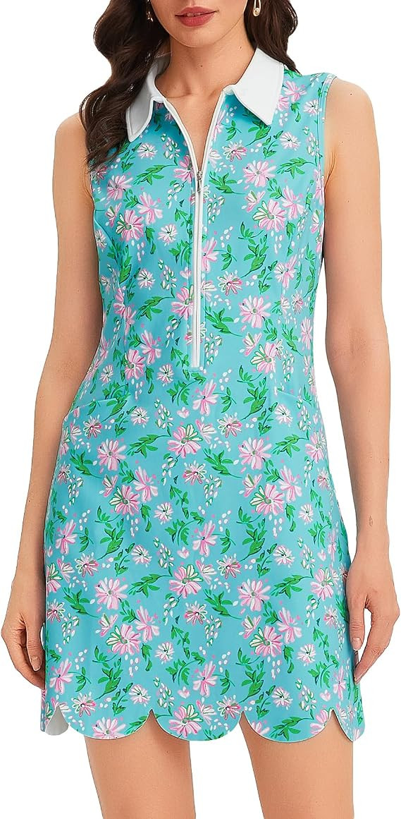 Ladyful Women's Tennis Golf Mini Dress Sleeveless Half Zipper Floral Print Collared Athletic Spor... | Amazon (US)